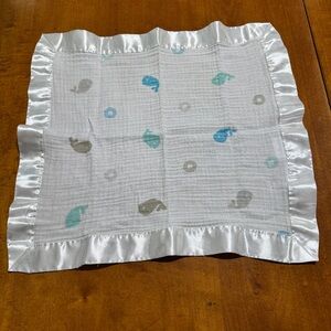 Lulujo whale pattern satin trim security baby blanket